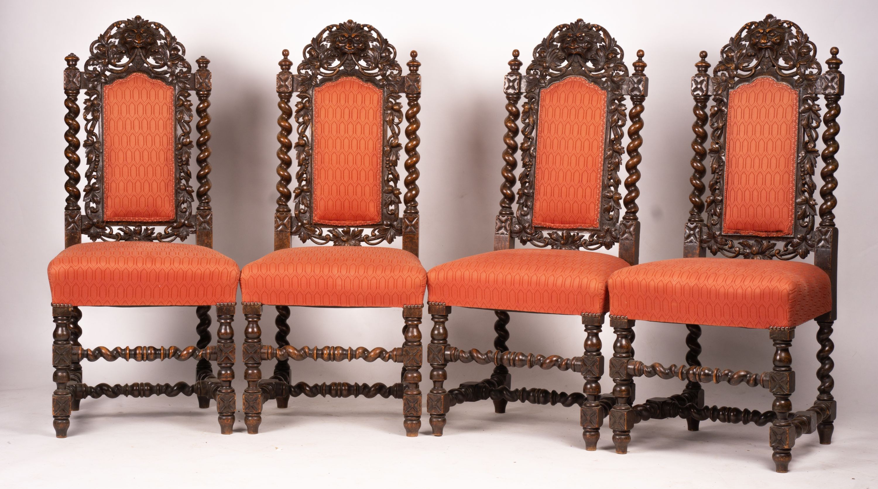 A set of four late 19th century Flemish oak barley twist dining chairs